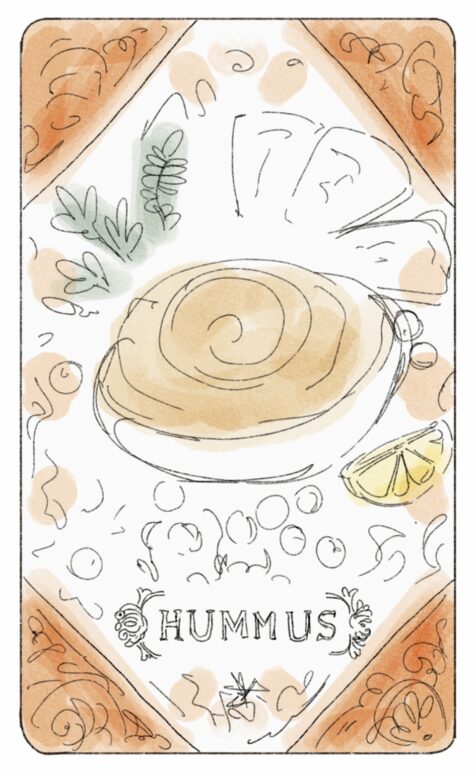 carta-hummus-bozza-01-carte-in-tavola Bozza iniziale dell’illustrazione della carta hummus del progetto Carte in tavola.