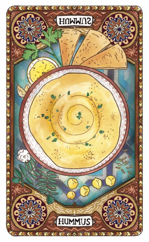 carta-hummus-bozza-03-carte-in-tavola Bozza avanzata dell’illustrazione della carta hummus con dettagli della ricetta.